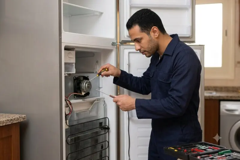 فني صيانة يفحص جهاز كريازي داخل منزل